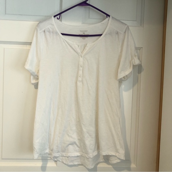 Casual White Short Sleeve Henley - Picture 1 of 5